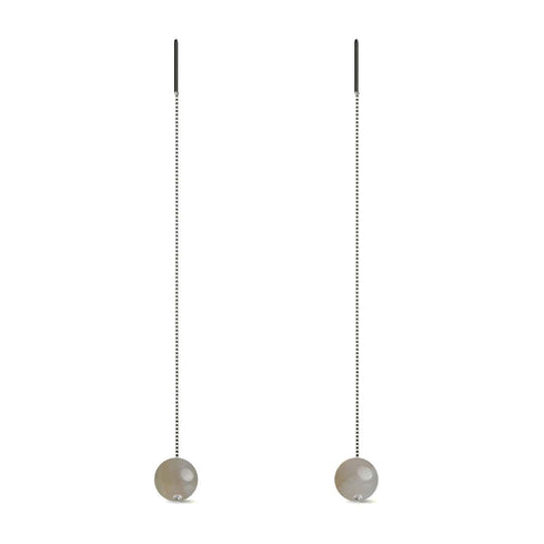 Grauer Linien-Achat | 925er Sterlingsilber | Edelstein-Ketten-Tropfen-Einfädler-Ohrringe